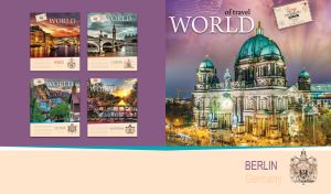 Berlin cityscape with the Berliner Dom in the night lights on purple and beige