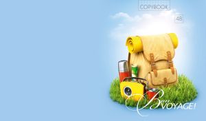 Ecotourism traveling composition on a pastel blue backdrop