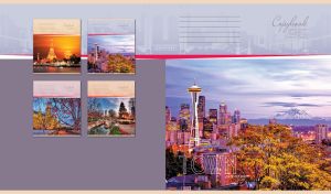 Evening view of Seattle Tower on a dark pastel purple backdrop