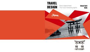 Black-and-white sight of the Great Torii Gate in Japan on red and white