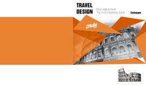 Black-and-white sight of the Coliseum in Italy on orange and white