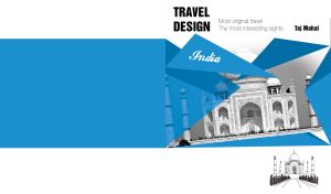 Black-and-white sight of Taj Mahal in India on blue and white