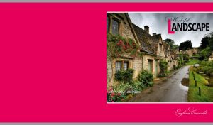 European landmark featuring an overcast Cotswolds village on a fuchsia backdrop