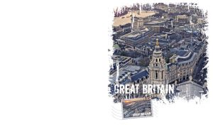 Aerial view of St. Paul's Cathedral in London on a white vignette backdrop