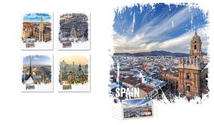 Aerial view of the Cathedral of Malaga in Andalusia on a white vignette backdrop