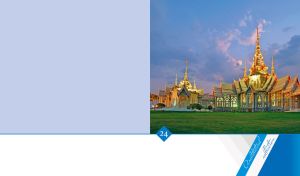 Illuminated Wat Non Kum temple in Thailand on pastel navy and white backdrop