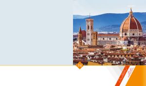 Cathedral of Santa de Maria del Fiore in Italy on pastel blue and white backdrop