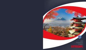 Traditional Japanese house against Mount Fuji landscape in an ellipse frame