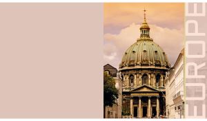 View of the Frederik's Marble Church in Copenhagen on a pastel beige backdrop