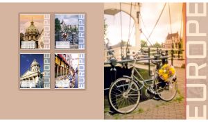 Bike at the Magere Brug in Amsterdam on a pastel beige backdrop