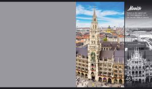 The Marienplatz and the new city hall on colored and black-and-white panels