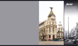 The Metropolis Building landmark on colored and black-and-white panels