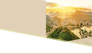 Aerial city view on Rio de Janeiro sunrise on a beige backdrop with white panel