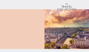 Paris cityscape at dusk isolated on a pink-beige and white backdrop