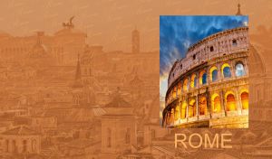 The Colosseum isolated against a vintage sepia-toned Rome cityscape