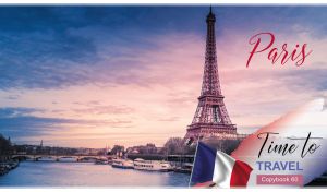 Panoramic view of Paris cityscape with its iconic landmarks and the French flag