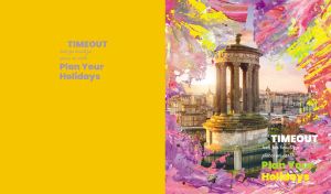 Edinburgh's Dugald Stewart Monument with yellow-hued brushstroke framing