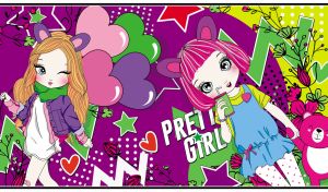 Pretty girls with bunny ears headbands vector on purple and lime party backdrop