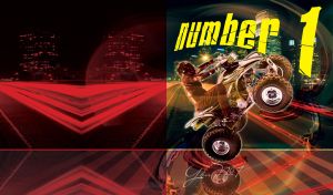 Quad bike on back wheels on a night city black red background