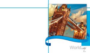 The London Bridge in the yellow lights under the blue morning sky