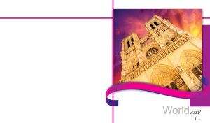 The Notre-Dame de Paris at orange-red and purple gradient dusk