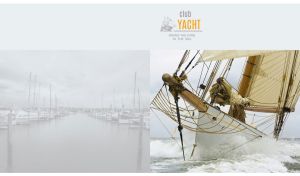 Side shot of a white sailing yacht in the stormy sea on a pastel grey backdrop