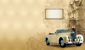 Marble vintage Bentley mark VI against the sepia yellow castle facade