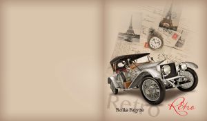 Legendary retro Rolls Royce silver Ghost car on a pastel tan monochrome