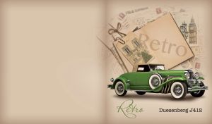 Legendary green retro Duesenberg J412 car on a pastel tan monochrome