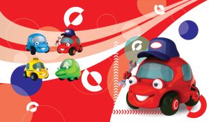 Funny Cars | Cheerful Cartoon Vehicles on Abstract Designs