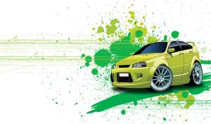 A lime cartoon Lada on a white backdrop with green blots and stains