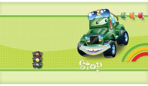 Stop | Whimsical Vehicles at the Traffic Light with Rainbow Arcs