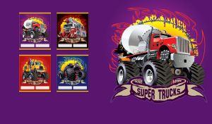 Cartoon red cement bulker on an emergency mission on a dark purple backdrop