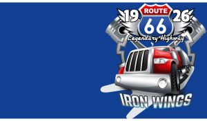 Red truck logo on a blue backdrop