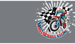 Red and dark teal motocross bike logo on a grey backdrop