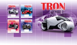 White and black futuristic motorcycle on a grid pastel purple gradient