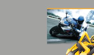 Bike rider in white and blue suit on a gray background