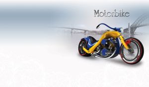 Yellow and blue tough chopper against a pastel teal monochromatic cityscape