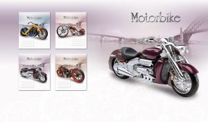 Deep purple and chrome chopper against a pastel purple monochromatic cityscape