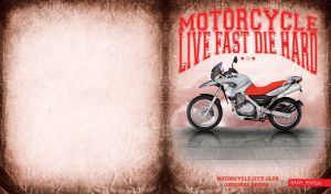 Silver-orange BMW f650gs on a pastel red backdrop in a brown leather vignette