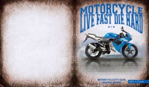 Silver-blue MBK X Power on a pastel blue backdrop in a brown leather vignette