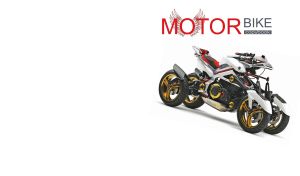 White four-wheel electric motorcycle side view on white