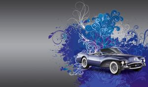 Retro Cabriolets | Vintage Cars on Steel Gray with Blot and Floral Stencils