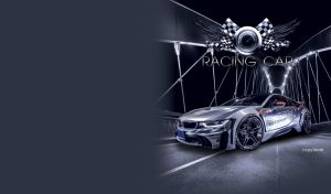 Metallic purple-gray concept coupe on a bridge on a bridge on a black night