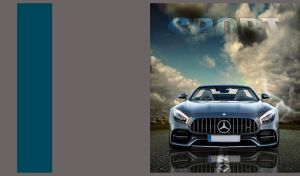 Navy sports GT car on a road against a grey thunderstorm