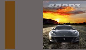 Matte black luxury car car on a road against an orange sunrise