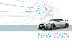 White luxury sports car on a white backdrop with techno patterns