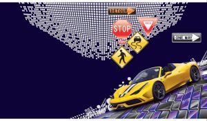 Oblique Views | Sports Cars on Abstract Backdrops & Traffic Signs