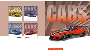 Red race car under a timber roof frame on light brown and white backdrops