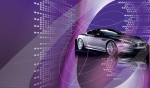 Side view of a silver sports car reflected below on a purple dotted background